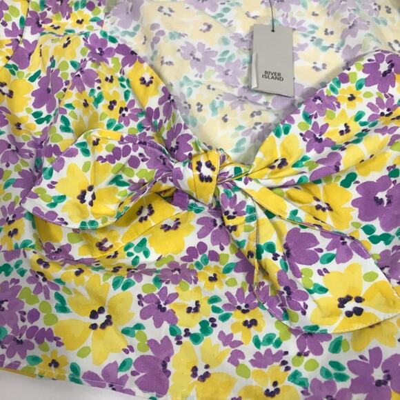 River Island floral Puffed Sleeve tie front crop top Yellow and Purple size 14 - Picture 7 of 14